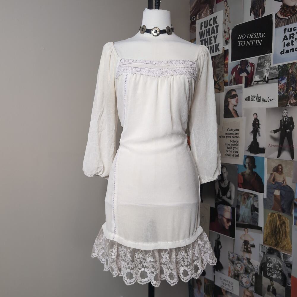 Lace Trim Off Shoulder Long Sleeve Mini Dress